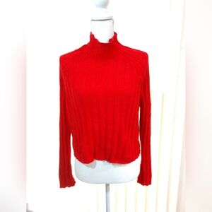 American Eagle Chenille Sweater CROP CROPPED Red Mock Neck Soft Cozy SMALL